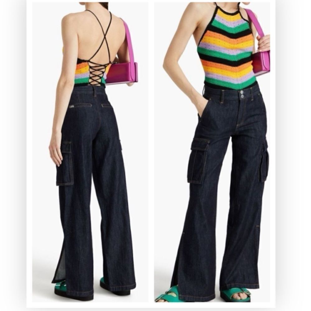 Alice + Olivia NWT Kal high-rise wide-leg jean in Dark denim Size 31 $395